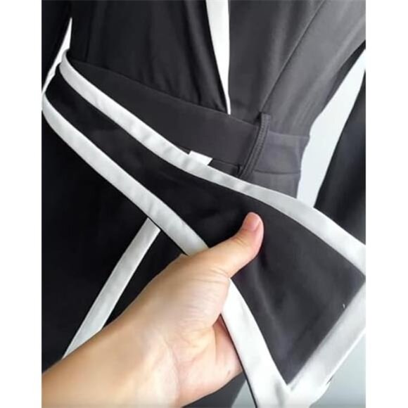 Women's Wrap Front Jumpsuit Long Sleeve Notched Collar Padded Shoulder - Picture 3 of 11